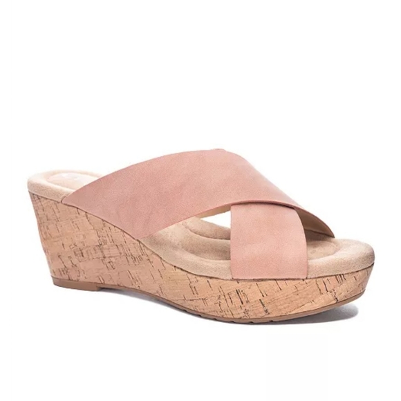 CHINESE LAUNDRY Dream Day Criss Cross Cork Wedge Sandal  Blush Pink Vega… - Picture 1 of 11